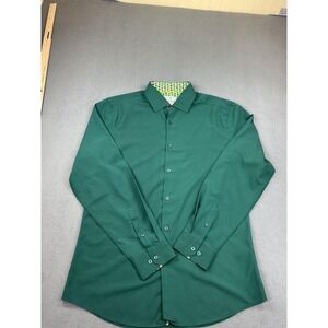 Tom‎ Baine Dress Shirt Mens XL 17-17.5 Green Holiday Slim Fit Stretch Non Iron